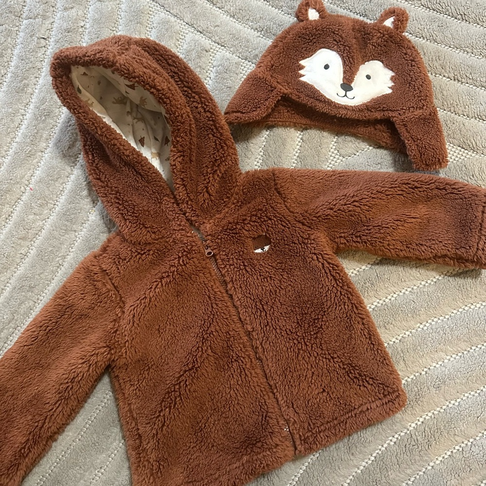 Fall / winter baby boy super cozy soft fox jacket & hat set 9-12 months